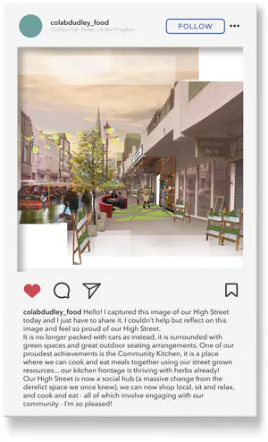 This post develops what the community kitchen has to offer with street grown resources and community engagement.

(We decided to present our narrative through social media and instagram posts as we wanted to showcase what individual experiences might be like when experiencing the future High Street. Each of our posts captures a different element of experience on the High Street to form a collective scenario.) - 1_TRZ52VkRCaxNYWyppD-lmg.png