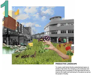 PRODUCTIVE LANDSCAPE
To create a safe family friendly pedestrianised space on Dudley's high street. By changing up the landscape and introducing micro ecosystem on the high street we aim to improve the health and well-being for the planet as well as the people of Dudley. - 1_mkCAvjf8W9Ou3S7RRn6QEQ.png