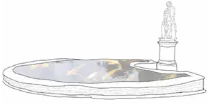 Pond — At the northern reaches of the High Street lies a raised bed with nothing but a sterile patch of grass. We suggest as a miniature stepping stone, we replace the grass with a pond. The sounds of water can soften the noise of the traffic and it will invite pedestrians onto the high street by having this point of interest. It also works with the plans for re-wilding and growing food along the High Street as it aids pollination. - 1_nMGRrDR-iuxSL-9S7MgWHw.png